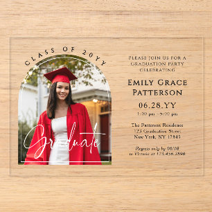 Invitations En Acrylique Photo Modern Arch Graduate Script Graduate Party