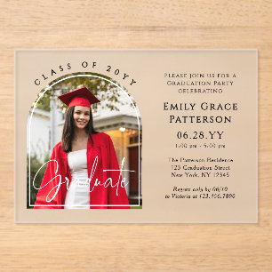 Invitations En Acrylique Photo Modern Arch Graduate Script Graduate Party