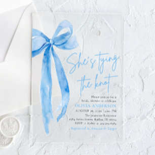 Invitations En Acrylique Photo Ruban Bleu Elle Noue le Nœud Enterrement de