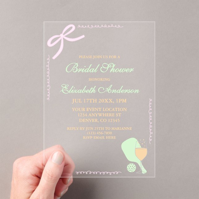 Invitations En Acrylique Pickleball and Prosecco Bridal Shower (In situ (ordinateur de poche))