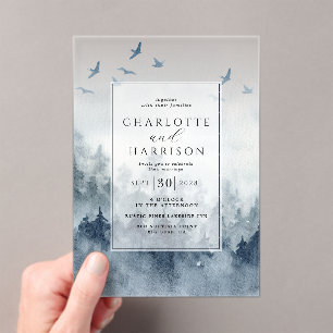 Invitations En Acrylique Pine Tree Forest Rustique Mariage d'aquarelle