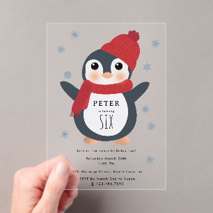 Invitations En Acrylique Pingouins mignons Oiseaux d'hiver Animaux de l'Arc