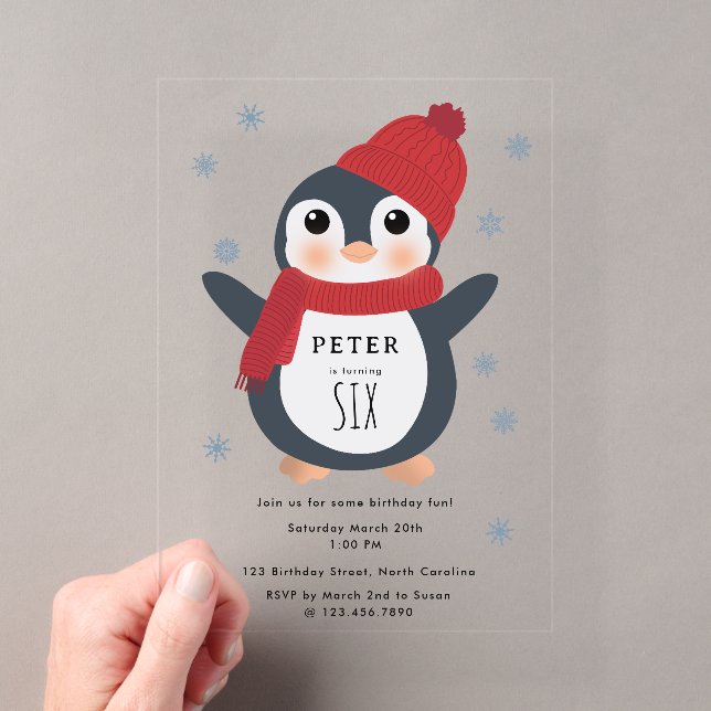 Invitations En Acrylique Pingouins mignons Oiseaux d'hiver Animaux de l'Arc (In situ (ordinateur de poche))