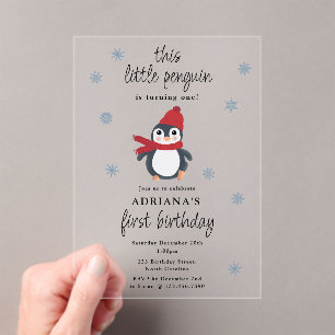 Invitations En Acrylique Pingouins mignons Oiseaux d'hiver Animaux de l'Arc