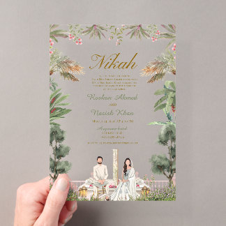 Invitations En Acrylique Pink and Green floral muslim wedding