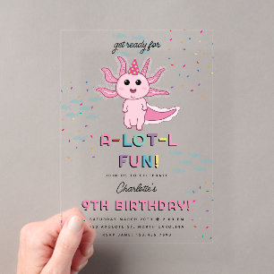 Invitations En Acrylique Pink Axolotl Enfants mignonne Salamander Anniversa