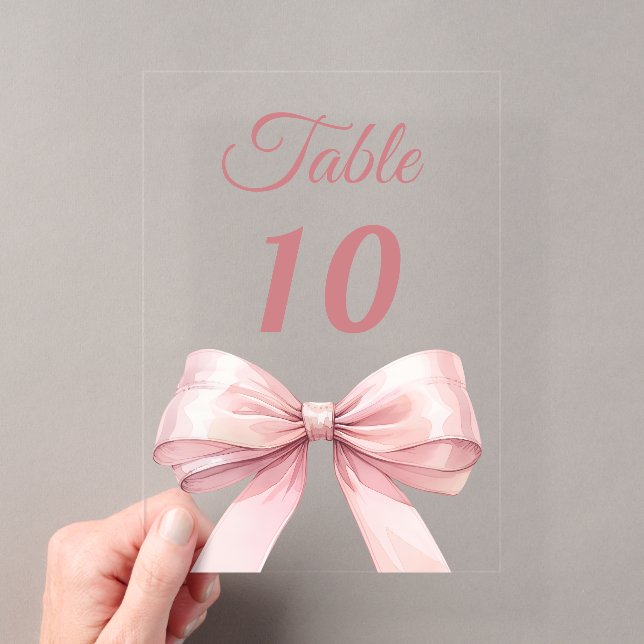 Invitations En Acrylique Pink bow acrylic table number sign (In situ (ordinateur de poche))