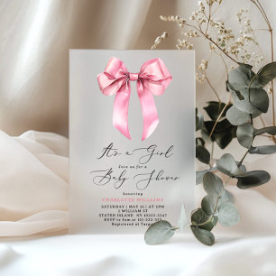 Invitations En Acrylique Pink Bow C'est une fille Baby shower élégant