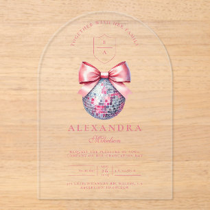 Invitations En Acrylique Pink Bow Disco Ball Party