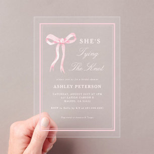 Invitations En Acrylique Pink Bow Elle Tying The Knot Fête des mariées