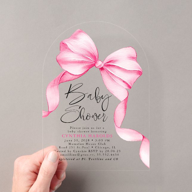 Invitations En Acrylique Pink Bow mignon bébé Baby shower fille (In situ (ordinateur de poche))