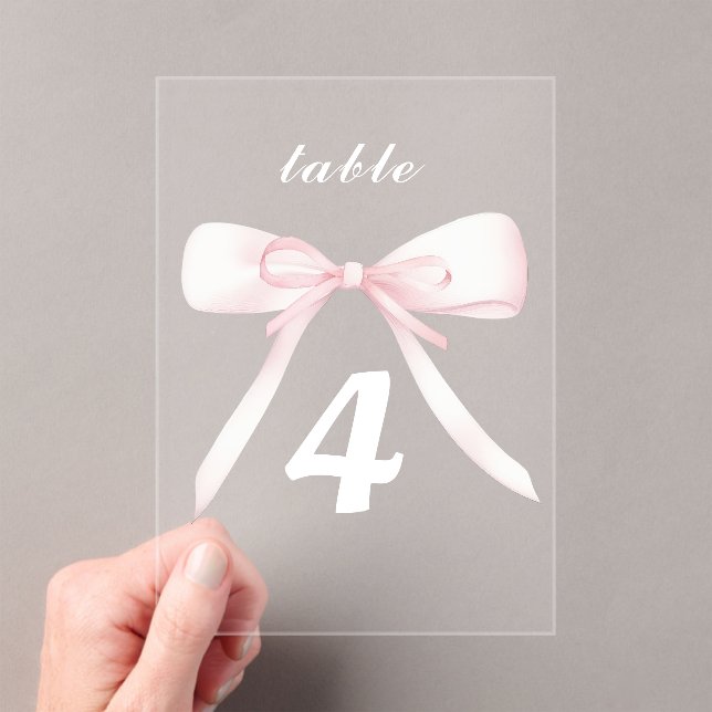 Invitations En Acrylique pink bow Table Numbers (In situ (ordinateur de poche))
