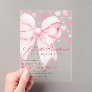 Invitations En Acrylique Pink Bow Un Peu Chéri Premier Anniversaire