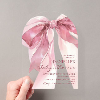 Invitations En Acrylique Pink Coquette Bow Baby Girl Shower