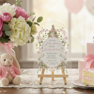 Invitations En Acrylique Pink Floral Ribbon Baby Baby shower lapin