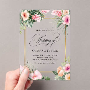 Invitations En Acrylique Pink Gold Tropical Beach Destination Mariage