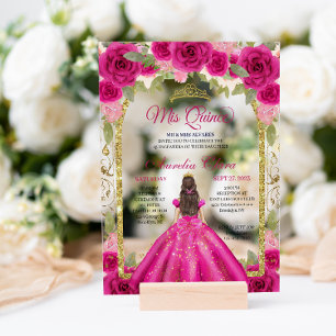 Invitations En Acrylique Pink Magenta Floral Princess Arc Or Quinceanera