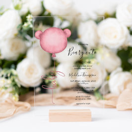 Invitations En Acrylique Pink Quelqu'Un Beary Baby shower Ballons mignon