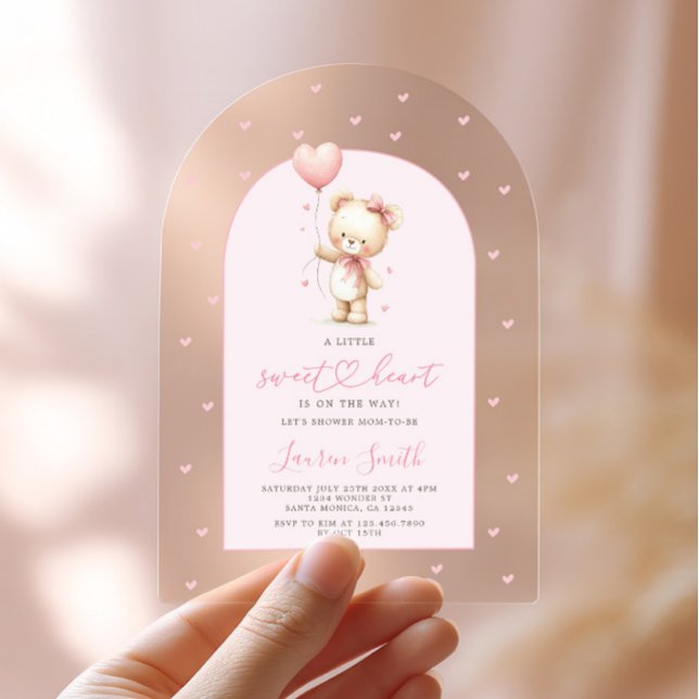 Invitations En Acrylique Pink Valentines Teddy Bear Baby Shower Girl (Créateur téléchargé)