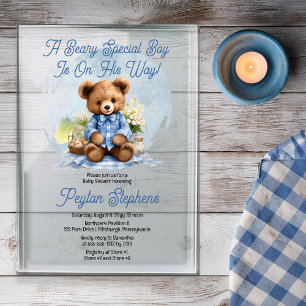 Invitations En Acrylique Pique-nique Ourson Spécial Garçon Baby Shower