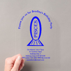 Invitations En Acrylique Pisces Star Sign Fish Custom Anniversaire Party