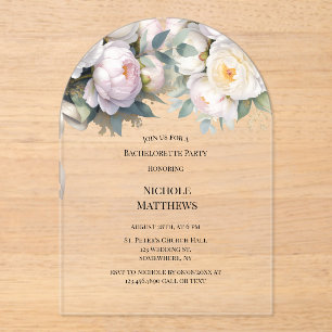 Invitations En Acrylique Pivoine blanche douce avec Enterrement de vie de j