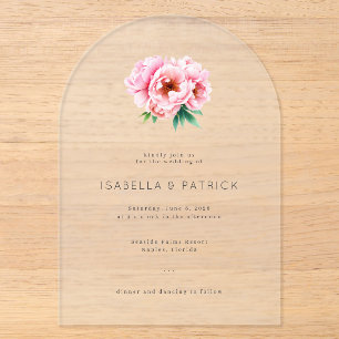 Invitations En Acrylique Pivoines Florales Grises Élégantes