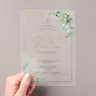 Invitations En Acrylique PixDezines H2 Eucalyptus Première Sainte Communion