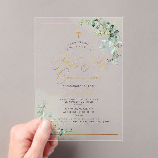Invitations En Acrylique PixDezines H2 Eucalyptus Première Sainte Communion