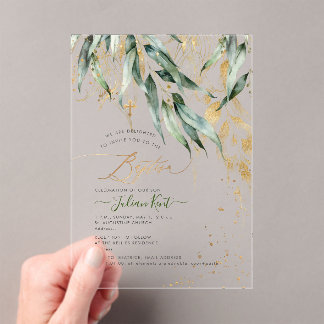 Invitations En Acrylique PixDezines H2 Rustic Willow Gum Eucalyptus Baptism