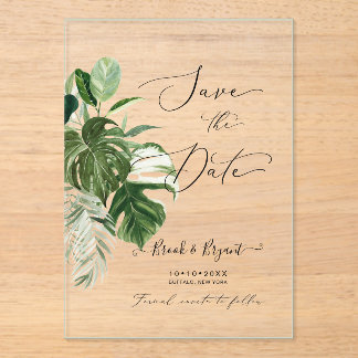Invitations En Acrylique PixDezines Monstera panaché et feuillage tropical