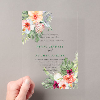 Invitations En Acrylique PixDezines Tropical Paradise Flowers Foliage