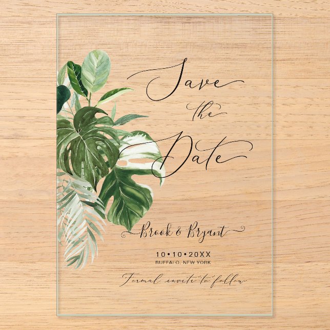 Invitations En Acrylique PixDezines Variegated Monstera n Tropical Foliage (Recto)