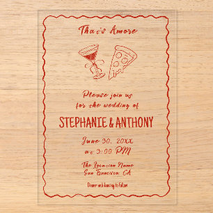 Invitations En Acrylique Pizza Rouge Fantaisiste C'est l'Amour Mariage Ital