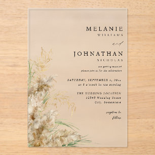 Invitations En Acrylique Plage Boho Pampas Grass Mariage 2