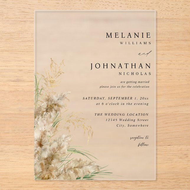 Invitations En Acrylique Plage Boho Pampas Grass Mariage 2 (Recto)