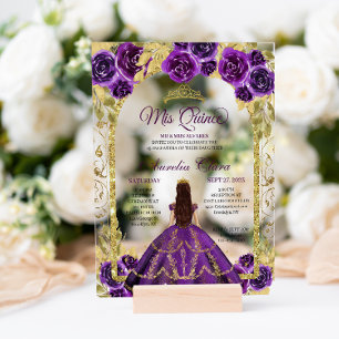 Invitations En Acrylique Plante florale violette Princess Gold Arch Quincea