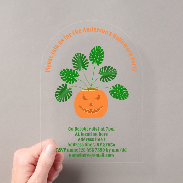Invitations En Acrylique Plante Halloween Monstera en Citrouille personnali (In situ (ordinateur de poche))