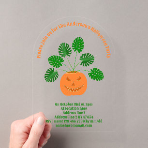Invitations En Acrylique Plante Monstera Halloween dans Citrouille Personna