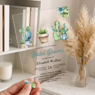Invitations En Acrylique Plantes grasses pots de cactus Baby Shower