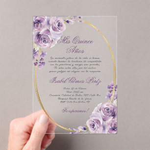 Invitations En Acrylique Plat à thème violet acrylique Quinceañera