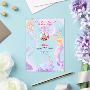 Invitations En Acrylique Plongez dans une fête d'anniversaire de sirène !
