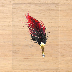 Invitations En Acrylique Plume rouge avec pointe en or
