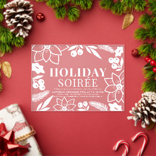 Invitations En Acrylique Poinsettia & Berry White Holiday Soirée Party