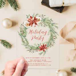 Invitations En Acrylique Poinsettias et Fête de Vacances verdoyantes
