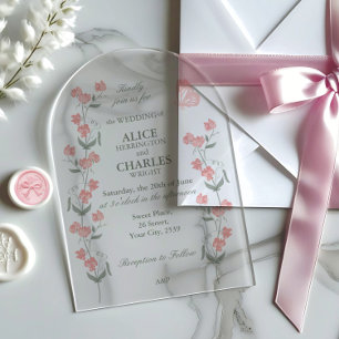 Invitations En Acrylique Pois doux Mariage rose et vert Floral