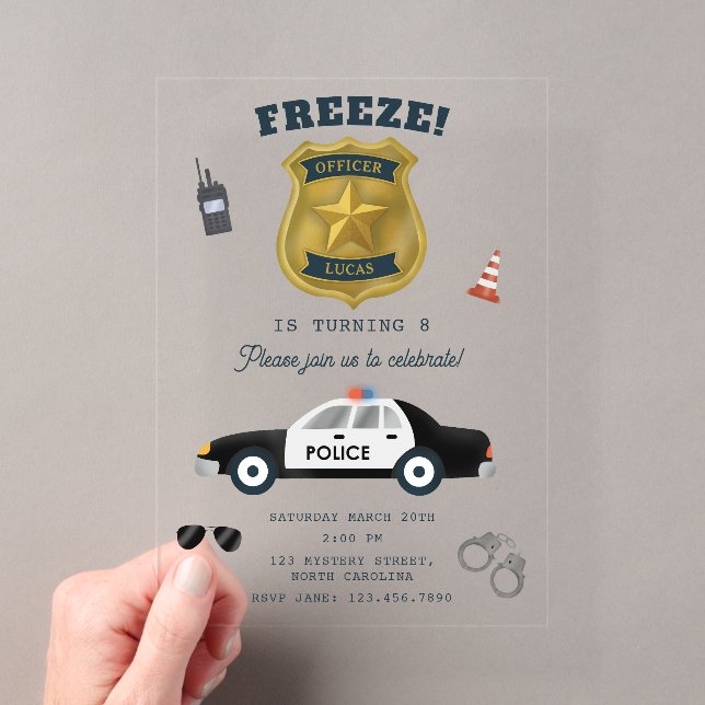 Invitations En Acrylique Police Themed Policeman Cop Birthday Party (In situ (ordinateur de poche))
