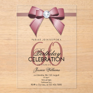 Invitations En Acrylique Posh Gem Bow & Ruban 60e Anniversaire