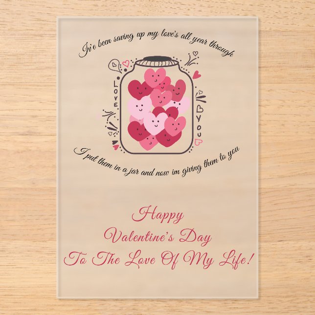 Invitations En Acrylique Pot de l'amour Saint-Valentin (Recto)