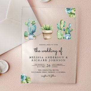 Invitations En Acrylique Pots de Cactus de Verdure Succulente Mariage